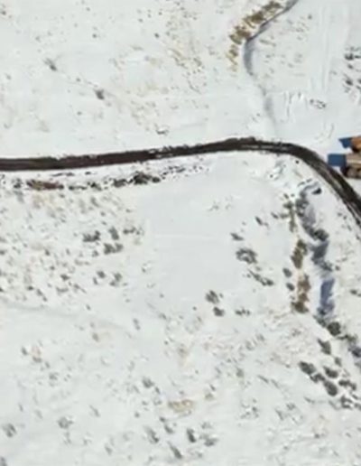Aerial view of Diamond Creek in snow